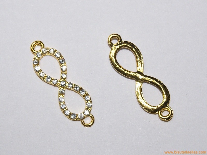 Entrepieza infinito con strass 26x10mm dorada