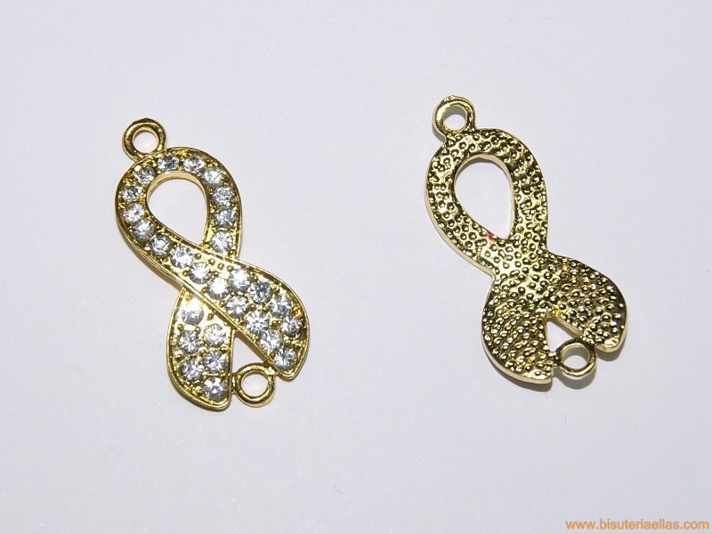 Entrepieza lazo con strass 32mm dorado