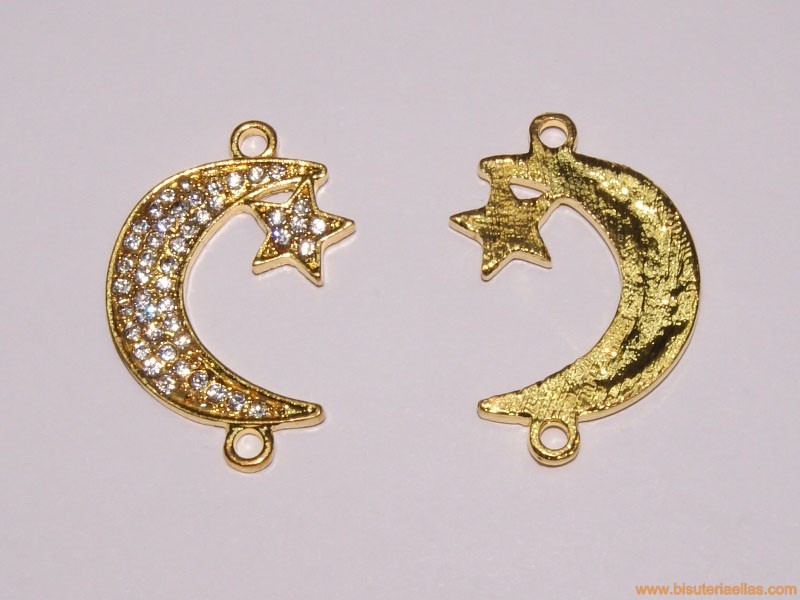 Entrepieza luna y estrella con strass 34mm dorada