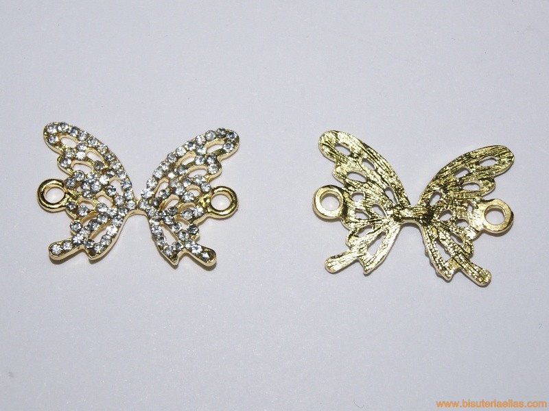 Entrepieza mariposa con strass 28mm dorada