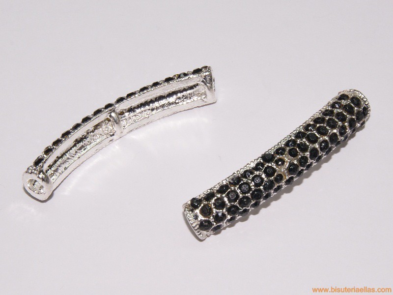 Entrepieza semitubo con strass 44mm paso 3mm cristal negro