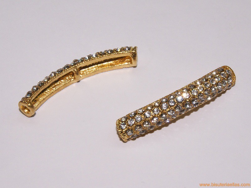 Entrepieza semitubo con strass 44mm paso 3mm dorado