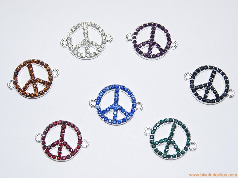 Entrepieza símbolo de la paz con strass 20mm colores surtidos