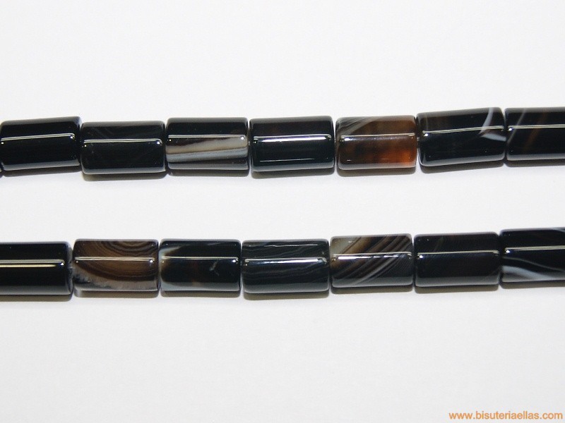 Cilindro ágata negra veteada 13x8mm